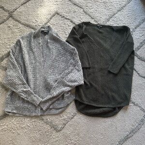 Express cardigan sweater gray open front olive green pullover circle hem XS